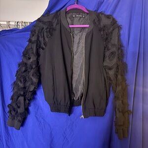 Zara Black Bomber Jacket with Textured Sleeves